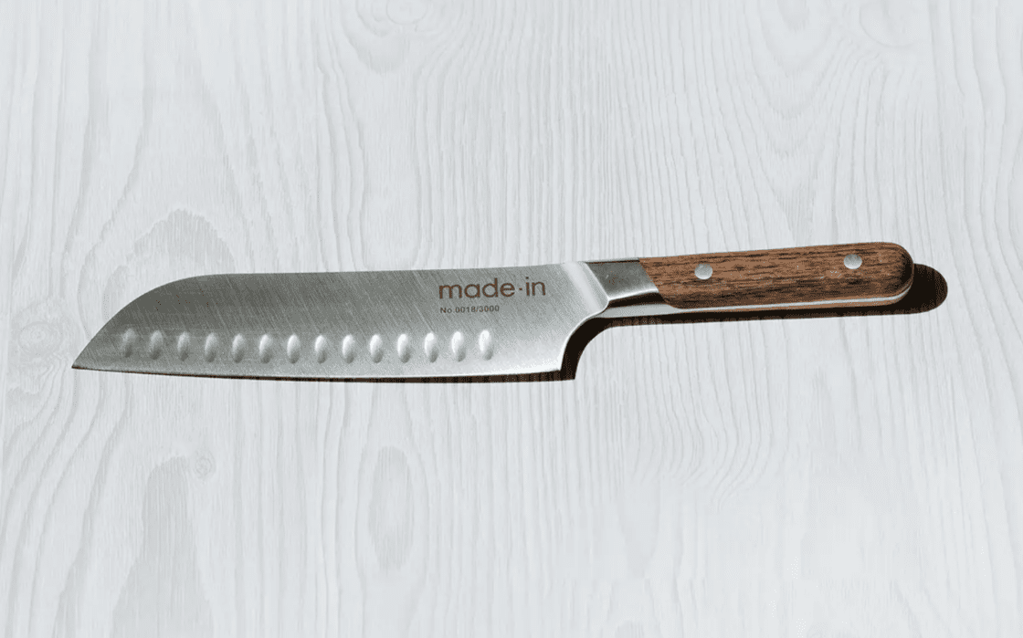 image of a knife with "Made In' imprinted on the blade for Kitchen tools for gifts
